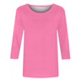 thumbnail image 5 of Pompotops T-shirt Uni pour Femme, Blouse Mi-Longue à Manches 3/4, Col Rond, Hauts Décontractés, Liquidation, 5 of 5