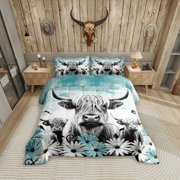 QUTETN Farmhouse 3-Piece Animal Floral Comforter Set  Full