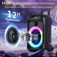 thumbnail image 2 of JYX Bluetooth Speaker, 12'' Subwoofer, Portable Party Speaker with Wheels,  Deep Bass,  PA System with 2 Wireless Mics for Party, 2 of 10