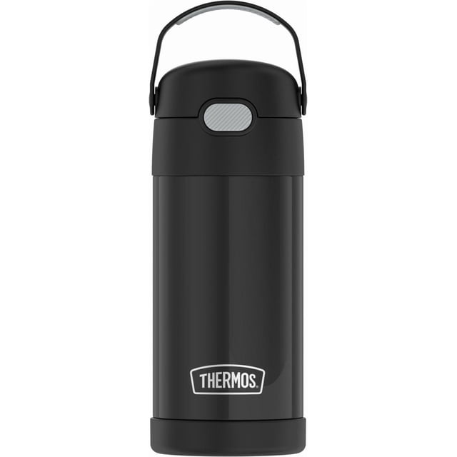 Thermos Kids Bouteille d'eau isolée sous vide avec paille rabattable, 355 ml, noir