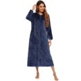 thumbnail image 2 of Women's Fleece Robe Luxury Plush Flannel Hoodie Zipper Dressing Gown with Pockets for Winter, 2 of 5
