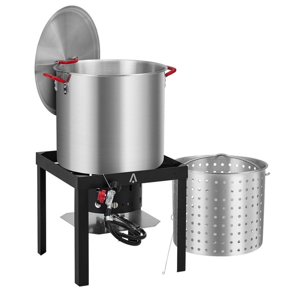 Propane Stove Burner, 100 Qt Seafood Boil Pot with Strainer Basket & 110,000 BTU High-Pressure Burner for Crawfish, Crab, Shrimp