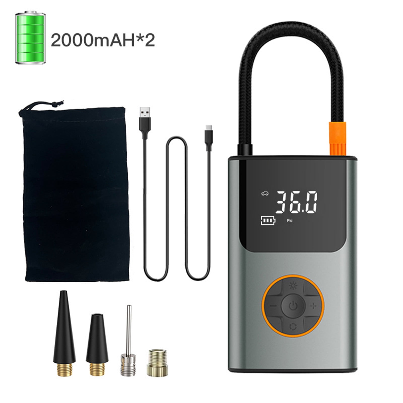 Wireless Car Air Pump Portable Digital Display Tire Inflator With Led Light Mobile Power Bank Function Auto Start Stop 8.26X7.08 Inches