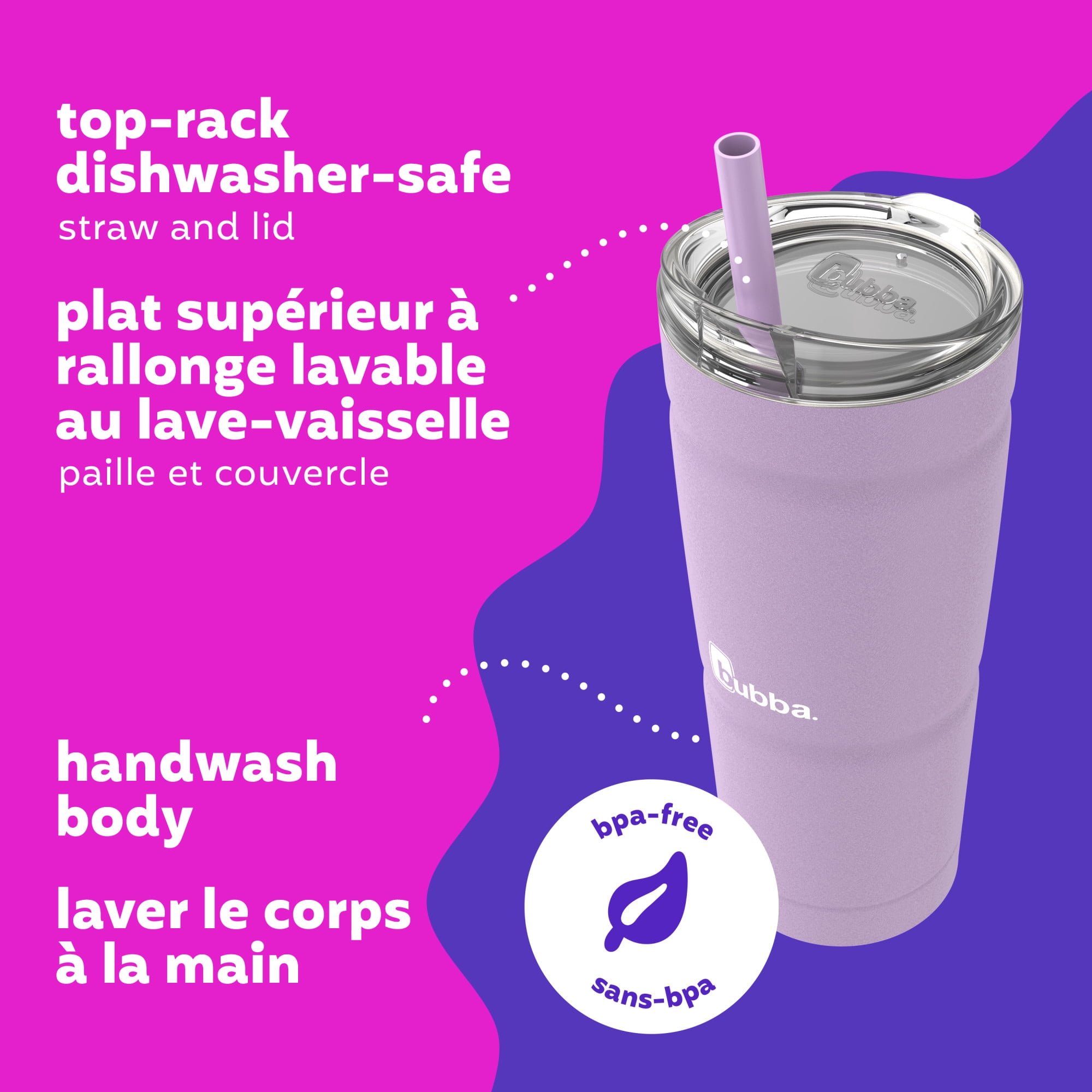 bubba Envy S Tumbler, Insulated Stainless Steel Water Bottle with Straw Lid, Lavender Frost