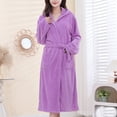 thumbnail image 2 of WRKEKC Womens Robe Solid Color Plush with Pockets Hooded Cotton Absorbent Quick Dry Bathrobe for Women Fall Lounge Wear, 2 of 4