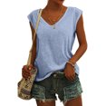 thumbnail image 1 of CEHVOM T-Shirt Blouse Décontracté pour Femme à Col Rond, Ample, Doux, à Manches Courtes Style Cap, Couleur Unie, 1 of 5