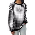 thumbnail image 1 of Styesk Chandails à Manches Longues pour Femmes Grande Taille Tendance Chemise Rayée Ample Col Rond Chandail Tunique Hauts Décontractés Patchwork Doux Léger Chandail, 1 of 4