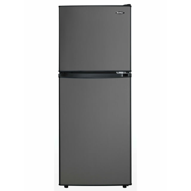 Danby DCR047A1BBSL Réfrigérateur compact à 2 Portes de 4,7 Pi3 en Acier Inoxydable Noir, Conçu avec une section de Congélateur Séparée, Charnière de Porte Réversible, Étagères de Porte Intégrées pour Grandes Bouteilles, Bac à Légumes avec Couvercle en Verre et Deux Tablettes en Verre Pleine Largeur. Mini-Frigo Conforme ENERGY STAR Idéal pour Appartements, Bureaux et Petits Espaces.