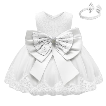 Robe pour Tout-Petites Filles en Dentelle avec Nœud, Robe de Fête d'Anniversaire et de Mariage, Robes pour Enfants