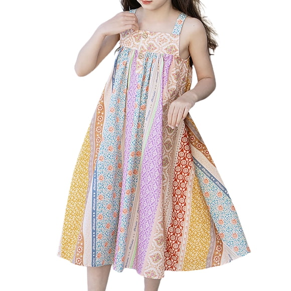 YOUSNH Toddler Girls Sleeveless Prints Dress Dance Party Dresses Clothes Dresses for Girls Yellow 4-5 Years