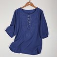 thumbnail image 2 of Yuyuzo Hauts Boho pour Femmes Chic Décontracté Chemises à Manches 3/4 Broderie Col Rond Hauts d'Été Amples T-Shirts Blouse, 2 of 7