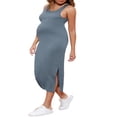 thumbnail image 4 of EIMELI Robe pour Femme Enceinte Couleur Unie Sans Manches Robe en Tricot Col Ras du Cou Ajustée Robe Midi Débardeur Robe d'Été Décontractée Robe de Maternité, 4 of 7
