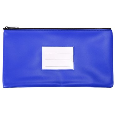 Unique Bargains 11x6' Money Bank Deposit Bag with Zipper, Leatherette Cash Coin Check Pouch with Clear Window, Blue