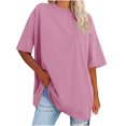 thumbnail image 1 of Plebaso T-Shirts Surdimensionnés pour Femmes 2025 Manches Courtes Hauts Amples Col Rond Décontracté Uni T-Shirts Basiques pour Femmes, 1 of 6