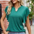 thumbnail image 2 of Birdeem Womens Spring and Summer Flounce V-Neck Solid Color Bottom T-Shirt Hollow Top, 2 of 8