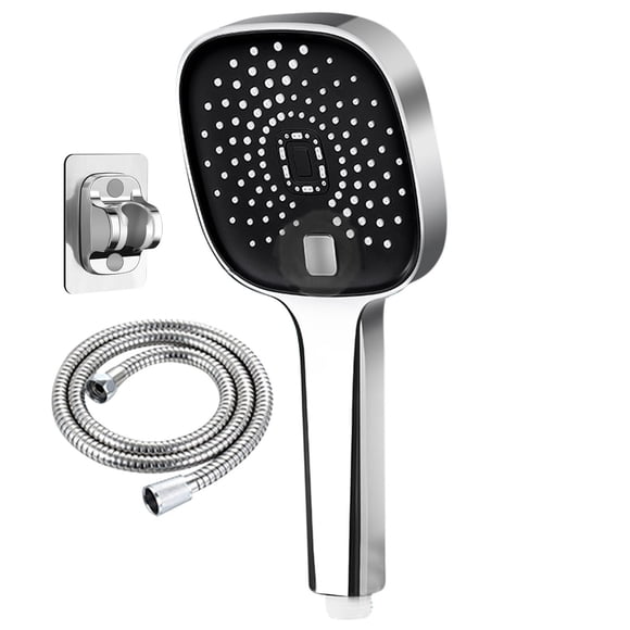 Shower Head Pressurized Handheld with Four-Gear Adjustment Self-Cleaning Nozzles 9.9 in x 4.7 in Oversized Panel 1.5 m Hose Included