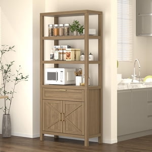 EDTara 71" Bibliothèque et bibliothèque avec portes, 5 Rangement Tier Tall avec armoire et tiroir, étagère de livre de ferme avec armoire de stockage, étuves de papier d'affichage autonome en bois pour chambre à coucher