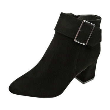 Pisexur Boots Bottes pour Femmes Décontractées à Talons Hauts à Fermeture Éclair Bottines à la Cheville Mode Bouton Couleur Unie Talon Épais Bottillons d'Extérieur pour Femmes Dames Noir Brown Bottes Gris Bottes en Liquidation