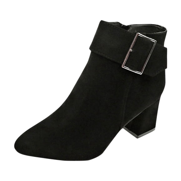 Pisexur Boots for Women Casual High Heel Zipper Ankle Boots Fashion Button Solid Color Chunky Heel Outdoor Booties for Women Ladies Black Boots Brown Boots Gray Boots on Clearance