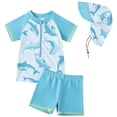 thumbnail image 1 of Akiihool Dinosaur Swim Trunks Boys Boys 2 Pieces Rash Guard Sun Protection Long Sleeve Kid Swimsuits Quick Dry Swim Shirt Trunks for Boys (Sky Blue,3-4 Years), 1 of 4