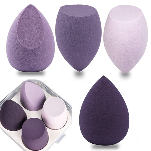 4 Pack Makeup Sponge Set, Soft Sponge for Liquid Foundation, Creams, and Powders,Latex Free Wet and Dry Makeup Egg-Purple Series
