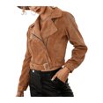 thumbnail image 2 of FOCUSNORM Women’s Juniors Solid Color Corduroy Long Sleeve Short Style Zipper Coat, 2 of 7