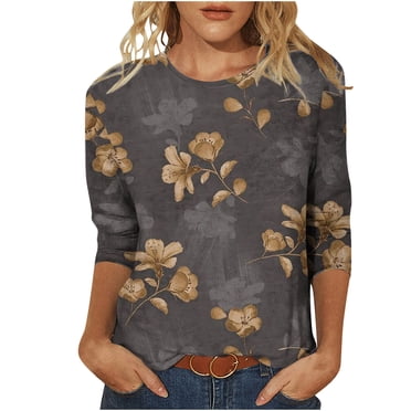 Pompotops T-shirt Ample Imprimé pour Femme Blouse à Manches 3/4 Col Rond Hauts Décontractés Liquidation