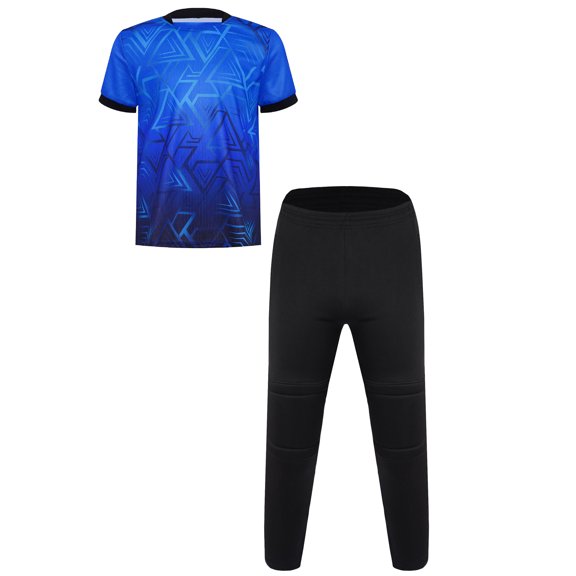 Hansber Ensemble de Sport pour Garçons Costume de Football Basketball Imprimé Géométrique T-shirt à Manches Courtes et Pantalon Ensemble Bleu 16