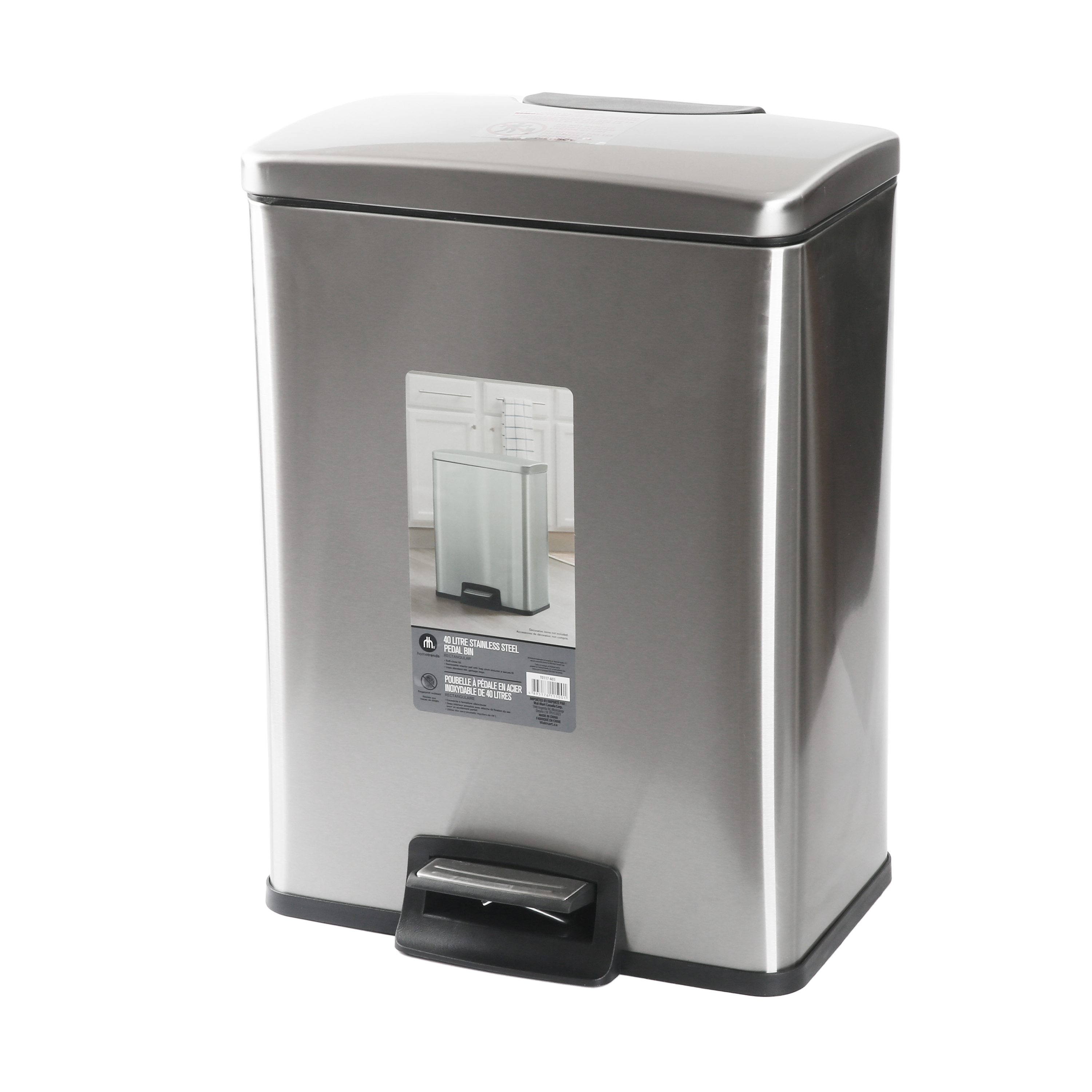Poubelle à pédale en acier inoxydable Hometrends de 40 litres