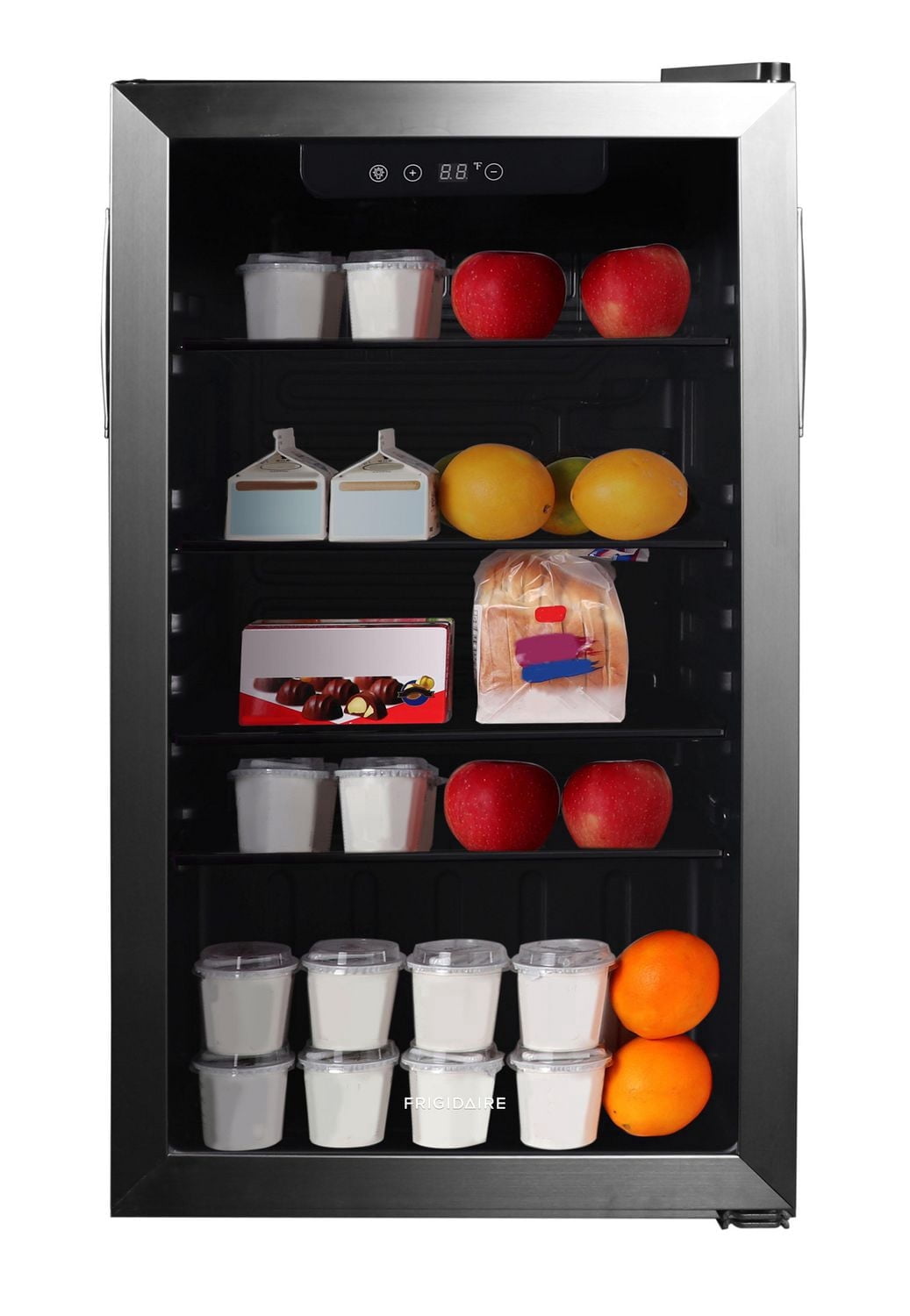 Frigidaire 115 Can/34 Bottle Beverage Refrigerator, 3.4 Cu. ft. Glass Door Mini Fridge, Stainless Steel