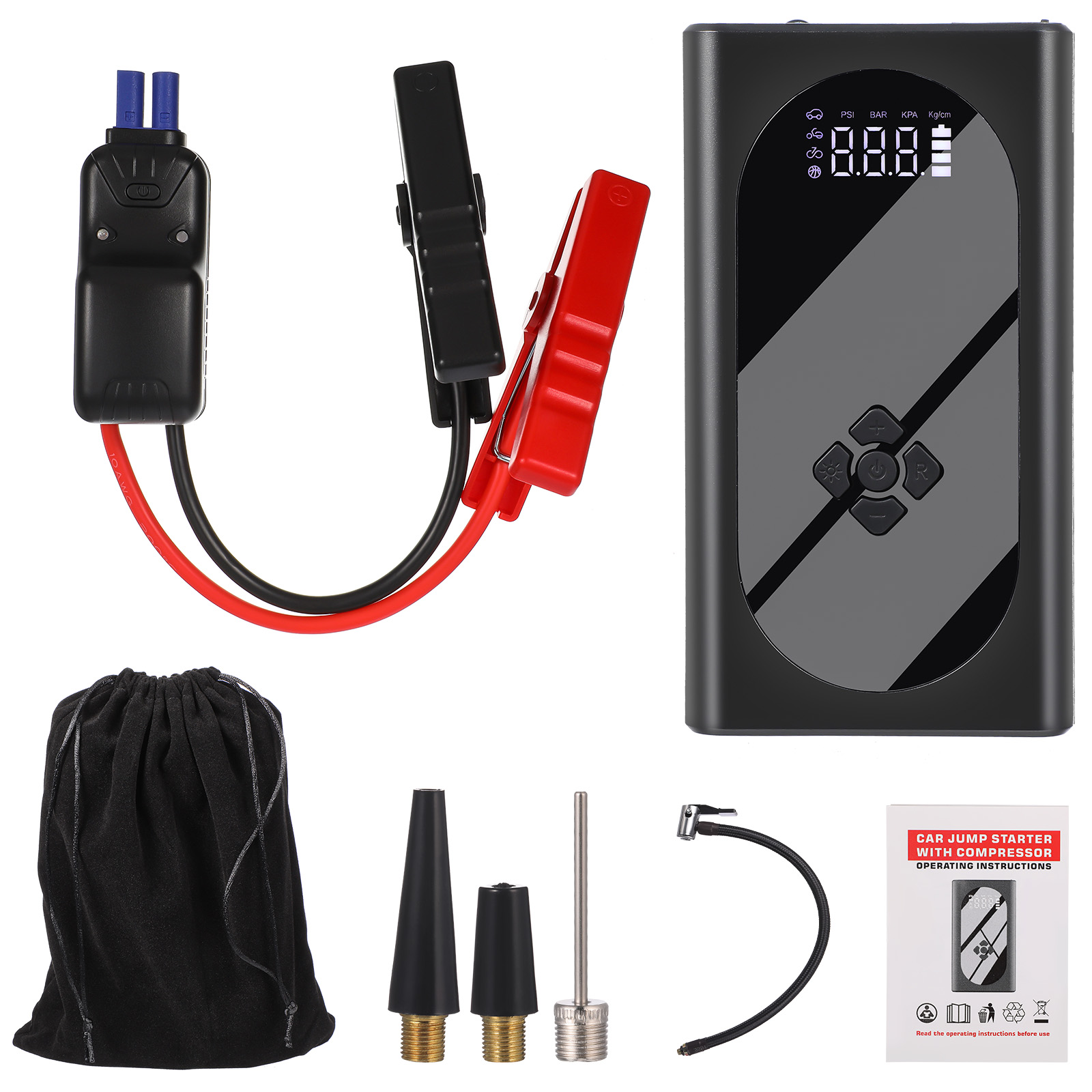 COOPHYA Car Jump Starter with Tire Inflator Air Compressor and Builtin Flashlight for Car Use Black
