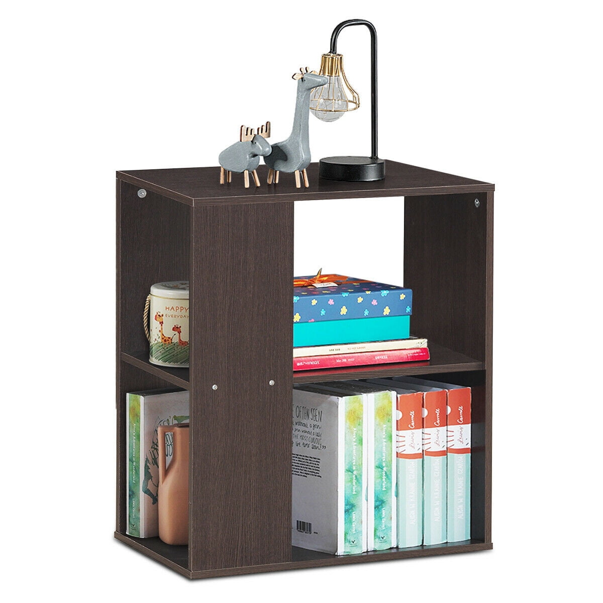 Gymax 2-Tier Side Sofa End Table Bedside Nightstand Table Brown Home