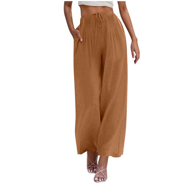 Summer Clearance 2025! Womens Plus Size Pants,Woman Fashion Solid Color Elastic Waist Drawstring Pocket Long Pants