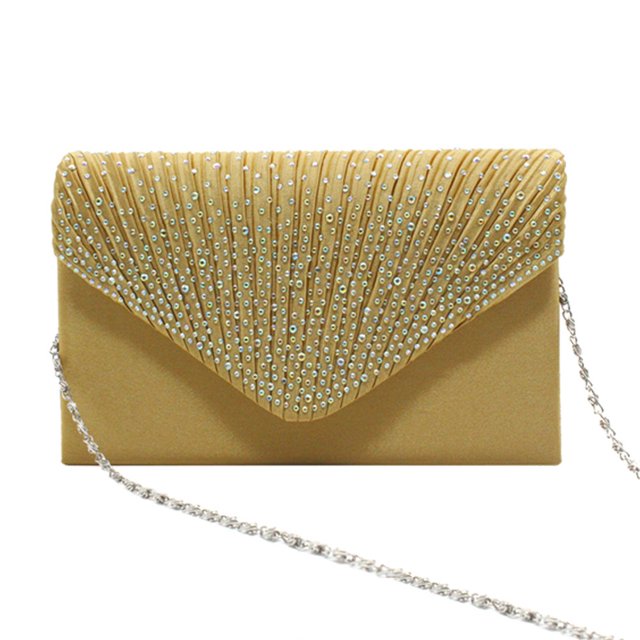 Youkk Women Envelope Bag Portable Hasp Rhinestone Replacement Stylish Solid Color Party Banquet Bridal Handbag Pouch Gold