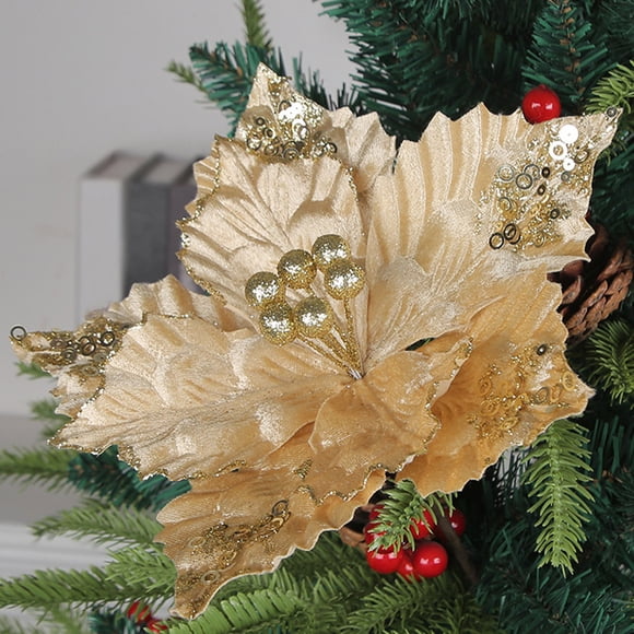 Artificial Christmas Flowers with for Tree Wreath Decorations Glitter Silk Poinsettia Picks for Parties, Year,Weddings,Home Festive Ornaments Red,Gold,White (10.63 Inch)
