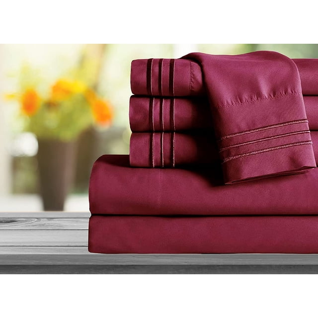 Mocassi 1800 Series Sheet Set 6 Pieces Deep Pocket California King Burgundy