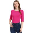 thumbnail image 1 of INSPIRE CHIC Hauts pour Femmes Manches au Coude Encolure Bateau Coupe Ajustée T-Shirt Classique Décontracté L Rose Rouge, 1 of 1