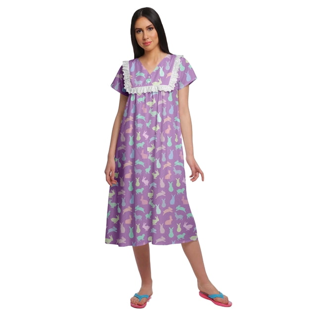 Moomaya Chemise de Nuit d'Allaitement à Col en V pour Femmes, Imprimée, à Manches Courtes