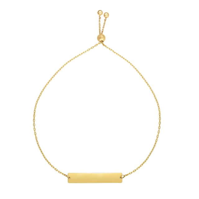 14k Yellow Gold Adjustable Personalized Bar Charm Bolo Bracelet, 9.25"