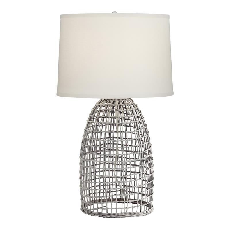 Pacific Coast Lighting Oahu Fish Catcher Basket Rattan Table Lamp in Cool Gray
