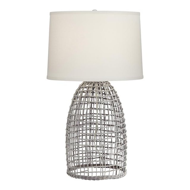 Pacific Coast Lighting Oahu Fish Catcher Basket Rattan Table Lamp in Cool Gray