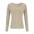thumbnail image 4 of WRKEKC Blouse à Manches Longues pour Femmes, Couleur Unie, T-Shirt Décontracté à Col Rond pour Femmes, Tenue Quotidienne et de Bureau au Style Classique et Port Confortable, 4 of 7
