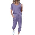 thumbnail image 1 of Yuyuzo Womens Workout Sets 2 Piece Short Sleeve Crew Neck T-Shirts Drawstring Jogger Pants with Pockets, 1 of 5