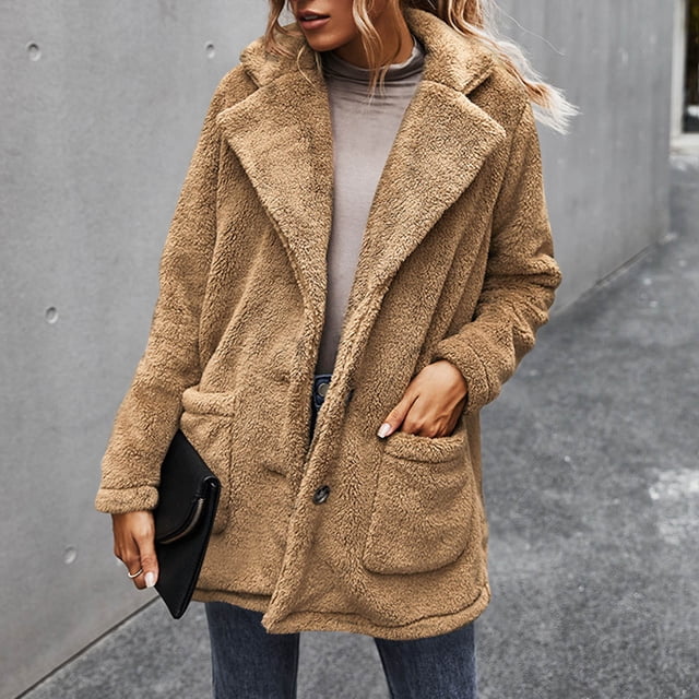 LSLJS Manteau en Peluche à Manches Longues pour Femmes, Mode Chaud