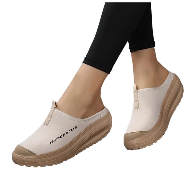 Platform Chunky Mules Walking Shoes for Women Comfortable Athletic Height Increasing Backless Slip on Sandals