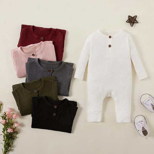 PatPat Combinaison à Manches Longues pour Bébé en Tricot de Coton Uni Style Cardigan