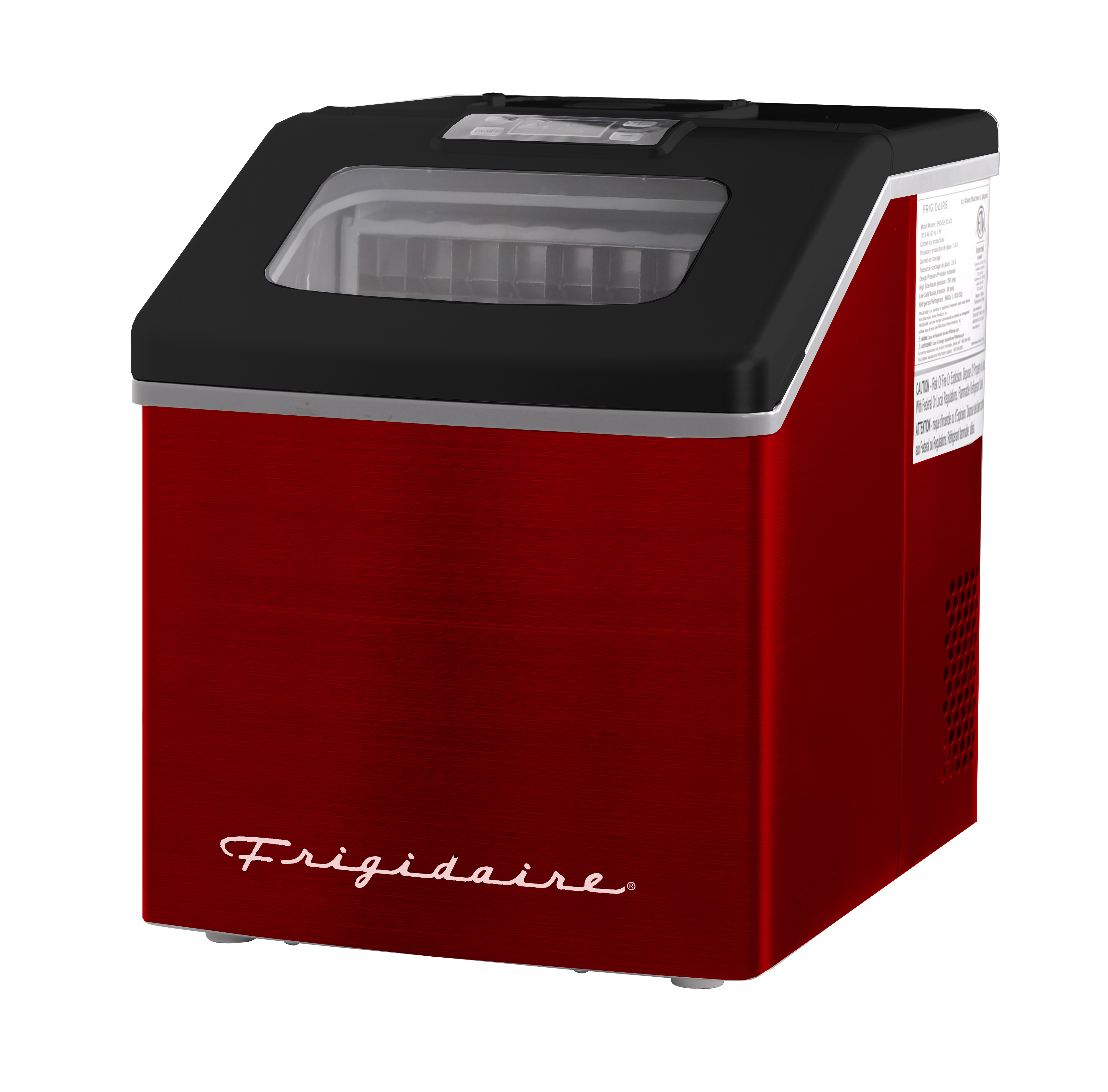 Machine à glaçons carrée transparente Frigidaire 40 lb, machine à glaçons de comptoir avec commandes numériques, acier inoxydable rouge