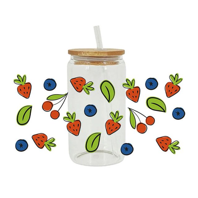 UV DTF Transfers Glass Bottle Stickers Waterproof Cartoon DIY Decals Cute M4X8