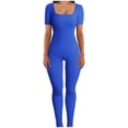 thumbnail image 2 of LOVZFMLL Women's Threaded Low Neck Short Sleeve Hip-lifting Slim Jumpsuit Blue XL, 2 of 6