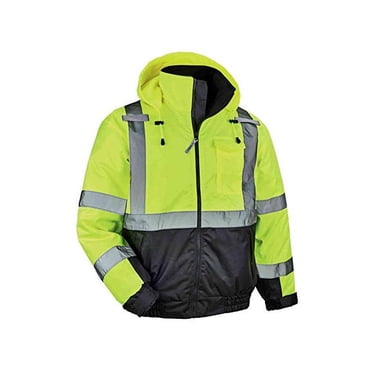 Blouson Bombardier d'Hiver Haute Visibilité Réfléchissant, Bas Noir, Conforme ANSI, Ergodyne GloWear 8377,2TG,Lime